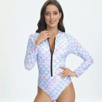 Новый женский костюм для серфинга с маской и трубкой, модный женский купальник с длинными рукавами и застежкой-молнией в европейском и американском стиле S синий