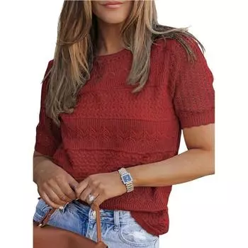 Новый женский круглый вырез с короткими рукавами сексуальный топ вязаный крючком свитер S розовый