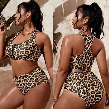 Новый женский купальник с леопардовым принтом, большой размер, купальный костюм бикини Fat MM 0XL