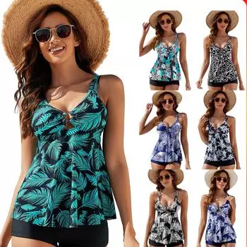 Новый женский купальник с принтом, закрывающий живот и консервативный раздельный купальник с плоскими углами, 4XL M