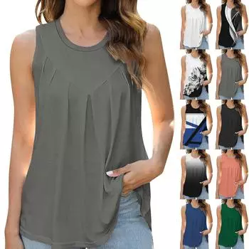 Новый женский летний повседневный свободный и элегантный плиссированный женский жилет без рукавов L чёрный