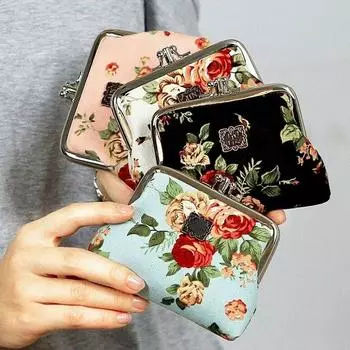 Новый женский мини-клатч с цветком, кошелек с застежкой, холст, кошелек, милый держатель для монет, чехол, сумка розовый