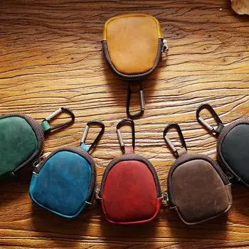 Новый женский мини-кошелек из воловьей кожи, мужской кошелек для ключей в стиле ретро, кошелек на молнии, стильная сумка для наушников, чехол для ключей с брелоком