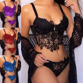 Новый женский модный кружевной комплект нижнего белья из двух предметов, комплект из кружевного бюстгальтера и трусиков с эффектом пуш-ап S фиолетовый