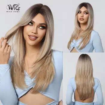 26-дюймовый прямой парик цвета ледяной блондинки - термостойкий японский парик из синтетического волокна, средняя часть, блестящие синтетические волосы для повседневных образов и мероприятий 66cm золотой