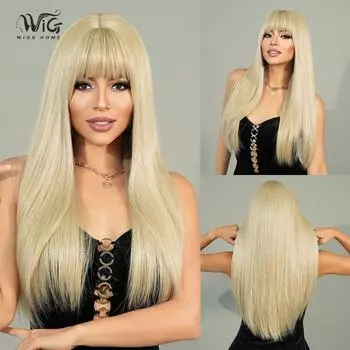 Новый женский парик, имитация парика, 68 см, золотой парик, длинный прямой парик, полный головной убор, сетка для волос в виде розы, головной убор, украшение для красоты, парик 68cm 26.77Inch мандариновый