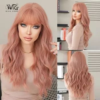 Новый женский парик, имитация парика, 68 см, розовый парик, волнистый парик, полный головной убор, сетка для волос в виде розы, головной убор, украшение для красоты, парик 68cm 26 inch розовый