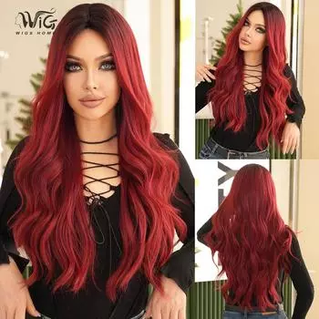 28-дюймовый кудрявый парик бордового цвета с эффектом омбре — термостойкий полностью синтетический парик с легкими волнами и естественным видом 70cm 28Inch бистр коричневый