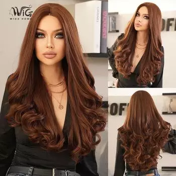 28 шоколадно-коричневый кудрявый парик - термостойкий синтетический парик с кружевной передней частью, естественная средняя часть, свободные волны для повседневных укладок и мероприятий 70cm 28 inch коричневый