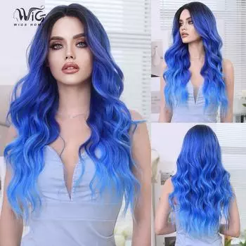 Новый женский парик, кружевные парики, синий парик, большая волна, средняя точка, кружевной парик, полный головной убор, красивое украшение 67cm 26.37 inch фиолетовый