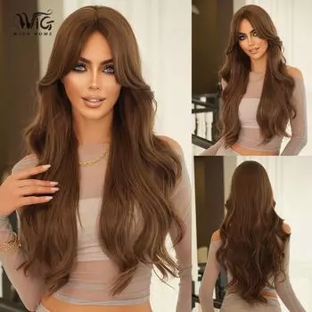 Пепельно-коричневый экстра-длинный кудрявый парик с челкой-занавеской - натуральный вид, предварительно уложенный накладной парик (Серо-коричневый блонд) 80cm 32 inch циннвальдит коричневый