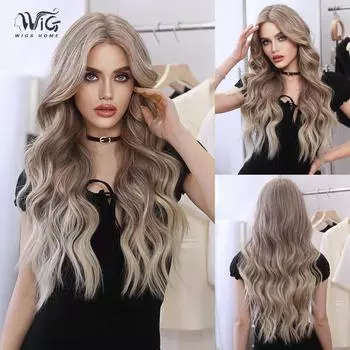 30-дюймовый парик цвета молочного чая с кружевной фронтальной частью — японский канекалон, связанный вручную, свободные волны, устойчивые к нагреванию, и челка-занавеска 71cm30Inch золотисто-коричневый