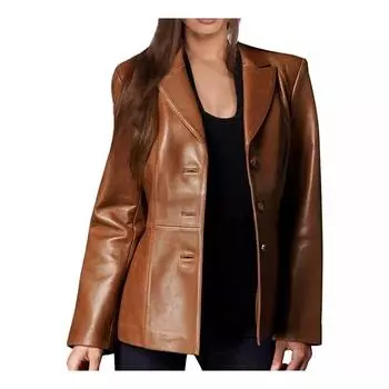 Новый женский пиджак из натуральной кожи ягненка, тонкий, мягкий, дизайнерский, коричневый S коричневый