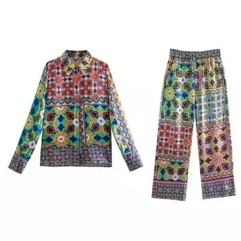 Новый женский пижамный комплект из 2 предметов, эластичный пояс, молодежная рубашка и брюки, женский повседневный шикарный женский костюм для отпуска XS