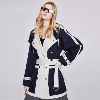 Новый женский плащ, свободный цвет, осенний двубортный плащ с капюшоном, повседневная короткая модная ветровка