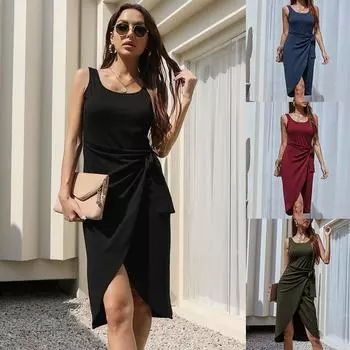 Новый женский плиссированный жилет с повязками, юбка в стиле ретро, тонкое платье без рукавов в стиле гавани S темно-синий