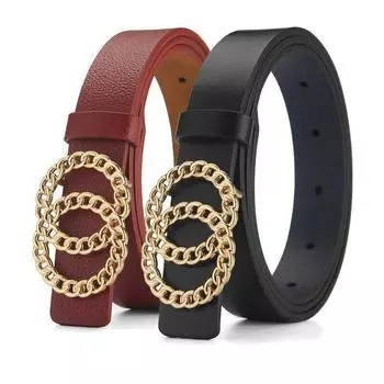 Новый женский ремень, модный золотой ремень с полыми пуговицами, персонализированный ремень из искусственной кожи с двумя круглыми пуговицами в сочетании с джинсами, женский ремень 105cm