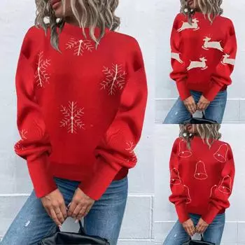 Новый женский рождественский свитер с круглым вырезом и пуловером XL