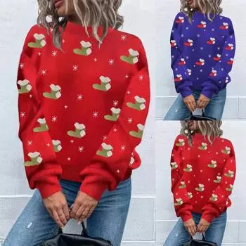 Новый женский рождественский свитер с круглым вырезом и пуловером XL красный