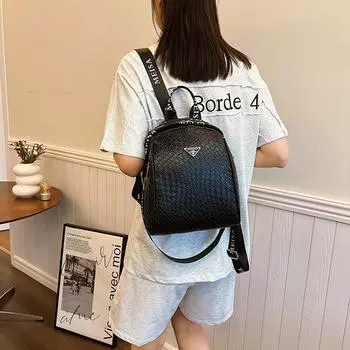 Новый женский рюкзак 2024 года, классический модный универсальный рюкзак, многофункциональный тканый рюкзак большой вместимости для путешествий, небольшой рюкзак чёрный