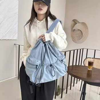 Новый женский рюкзак на шнурке, школьная сумка большой вместимости, повседневный легкий рюкзак синий