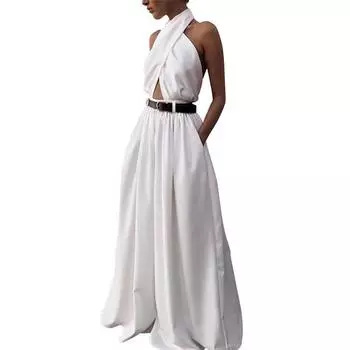 Новый женский сексуальный комбинезон без рукавов с висячим вырезом, белый комбинезон с открытой спиной, брюки S