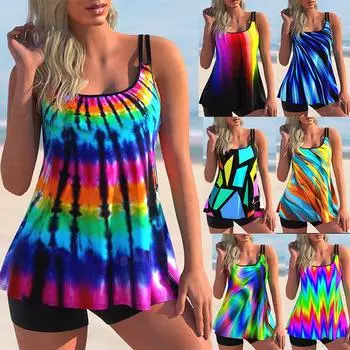 Новый женский сексуальный купальник больших размеров из двух предметов с цветочным принтом и юбкой, женский спортивный купальный костюм на открытом воздухе, купальники, пляжная одежда S синий