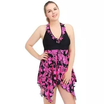 Новый Женский Сексуальный Модный Большого Размера Купальник Купальный Костюм Платье с Цветочным Принтом и Высокой Посадкой Tag 5XL=US 3XL