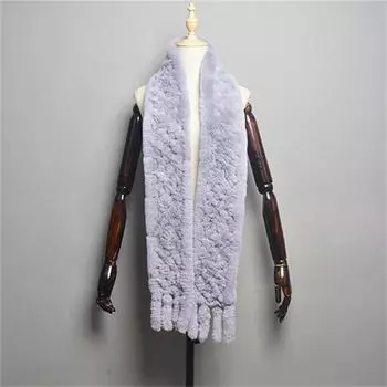 Новый женский шарф из шерсти кролика рекс, длинный шарф из натурального меха, зимний теплый уличный модный шарф из натурального меха ONE SIZE серый