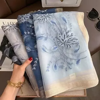 Новый женский шарф, зимний теплый однотонный шелковый шерстяной платок, женские накидки, буфанда, цветочная пашмина, роскошная вышивка, предупреждающие шарфы 75x190cm