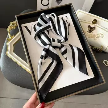 Новый женский шелковый атласный платок для волос для девочек 70*70 см, женский платок в полоску с принтом, квадратная бандана для маленькой шеи, глушитель, хиджа