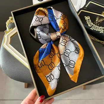 Новый женский шелковый атласный платок для волос для девочек 70*70 см, женский платок в полоску с принтом, квадратная бандана для маленькой шеи, глушитель, хиджа