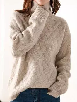 Новый женский свободный свитер зимний повседневный шикарный кашемировый свитер большого размера толстый свитер пуловеры женский с длинным рукавом S бежевый