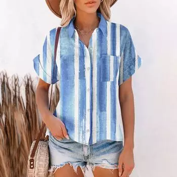 Новый женский свободный топ-рубашка большого размера с принтом L синий