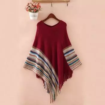 Новый женский вязаный жакет-накидка-накидка с кисточками чёрный