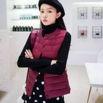 Новый женский жилет без воротника с подкладкой из пуха, легкая куртка с V-образным вырезом, теплая куртка, жилет большого размера с круглым вырезом M белый