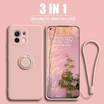 Новый жидкий силиконовый чехол для Xiaomi Mi 11i 11T 10T 10 11 Ultra Lite 5G 12 12X Poco X3 X4 NFC M3 M4 F3 F4 Pro Ring Holder Remesh For Mi 11T (Pro) чёрный