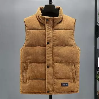 Новый жилет, мужская куртка, осенне-зимнее теплое пальто без рукавов, воротник-стойка, мягкий жилет, вельветовая рабочая одежда, мужская одежда 5XL M (40-50kg) чёрный