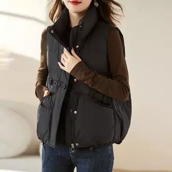 Новый жилет на трех пуговицах в китайском стиле для женщин 2024 года, зимний новый жилет для мам, легкий теплый жилет с воротником-стойкой, верхняя одежда, жилет S хаки