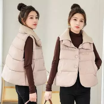 Новый жилет с хлопковой подкладкой, модная и универсальная трикотажная хлопковая куртка в стиле пэчворк, двухслойный воротник, высококачественная куртка L