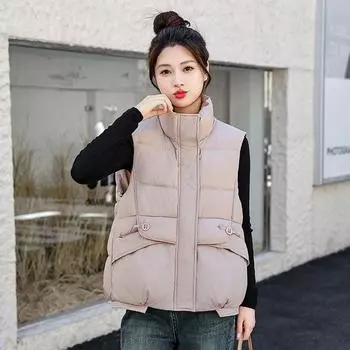 Новый жилет женский новый осенне-зимний универсальный воротник-стойка короткий жилет куртка терможилет L чёрный