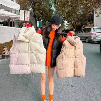 Новый жилет женский осенне-зимний корейский вариант короткий модный жилет с капюшоном теплый пушистый свободный жилет с хлопковой подкладкой куртка женская M белый