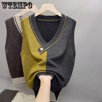 Новый жилет женский вязаный свитер осень-зима женский безрукавный пуловер с V-образным вырезом корейский женский жилет топы S серый