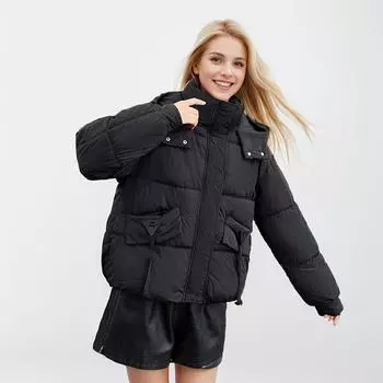 Новый зимний 2024 пуховый хлопковый костюм для женщин, укороченный с капюшоном, свободный крой, модная и милая стеганая одежда, утолщенная куртка для хлеба S верблюд