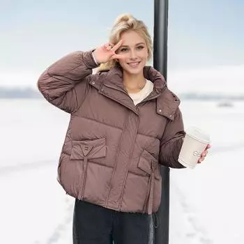 Новый зимний 2024 пуховый хлопковый костюм для женщин, укороченный с капюшоном, свободный крой, модная и милая стеганая одежда, утолщенная куртка для хлеба S белый