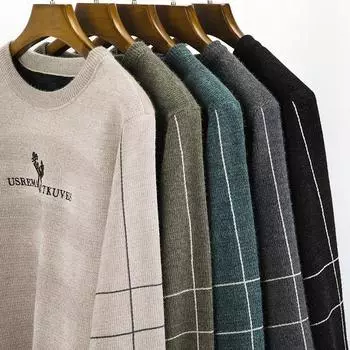 Новый зимний бархатный теплый свитер для мужчин, утолщенная шениль, трикотажная рубашка с круглым вырезом для мужчин среднего возраста M