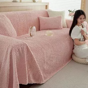 Новый зимний чехол для дивана, толстый плюшевый чехол для дивана, высококачественный розовый чехол для дивана с защитой от царапин от кошек 180*130cm