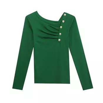 Новый зимний дизайн с длинными рукавами, тонкая и модная базовая рубашка, нестандартный верх, футболка M чёрный