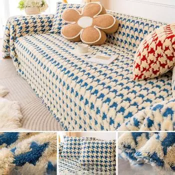 Новый зимний флисовый чехол для дивана из ягненка, ткань с сеткой «Тысяча птиц», салфетка для дивана, полное покрытие, легкая 180*130cm