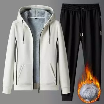 Новый зимний флисовый утолщенный теплый мужской модный комплект из двух частей с капюшоном M абрикосовый